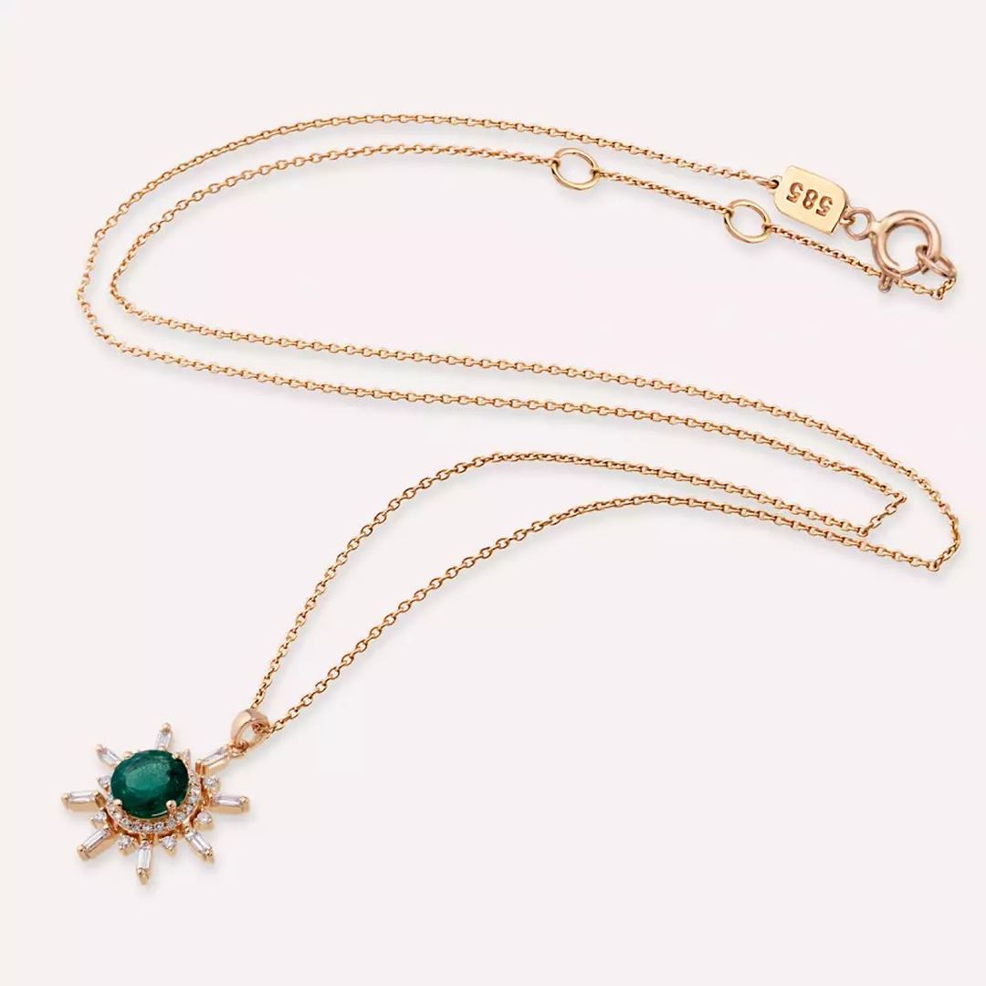 Lumos Zümrüt ve Pırlanta Taşlı Rose Altın Kolye