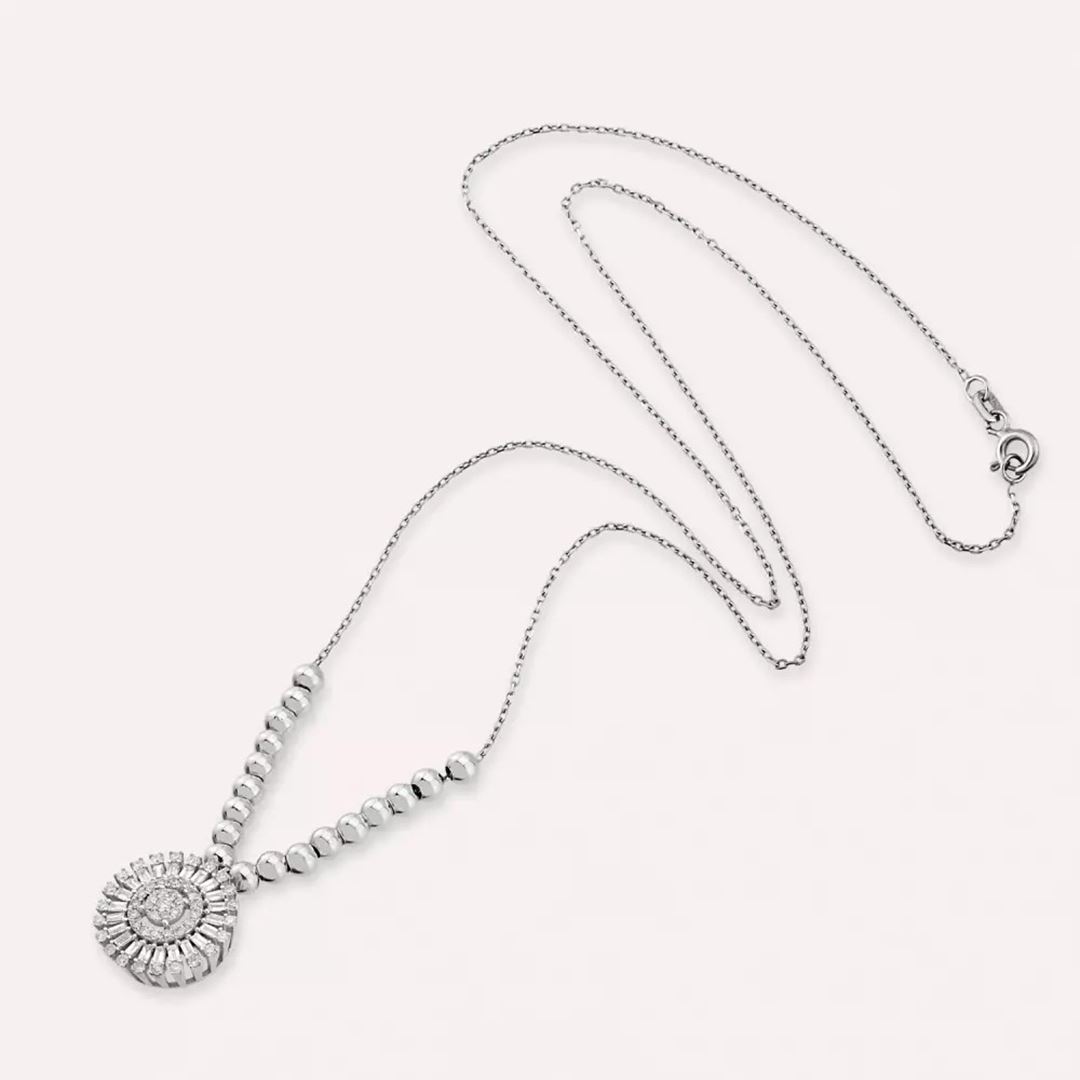 0.50 CT Baget Kesim Pırlanta Taşlı Beyaz Altın Kolye