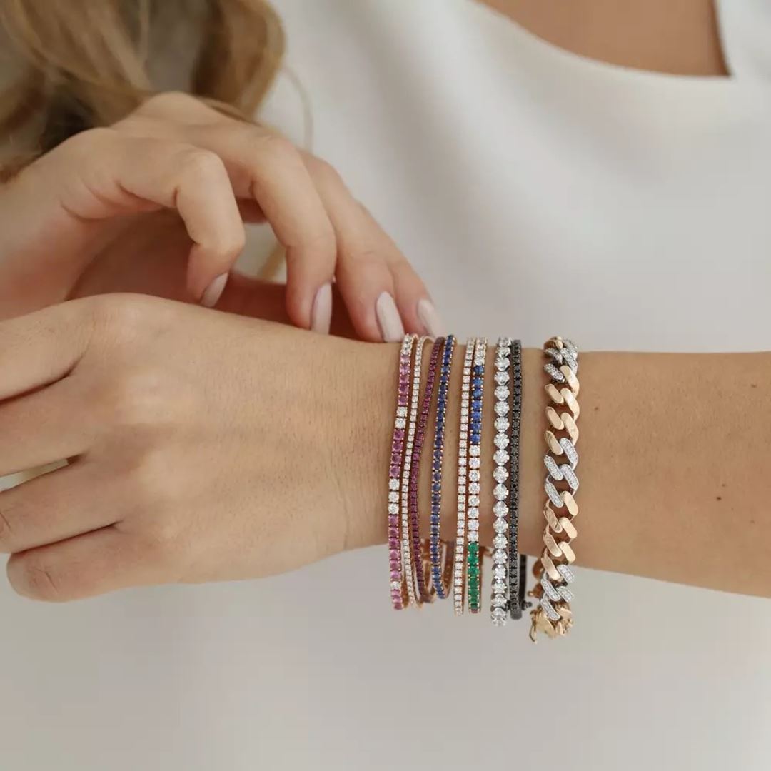 Pink Safir ve Pırlanta Taşlı Rose Altın Suyolu Bileklik