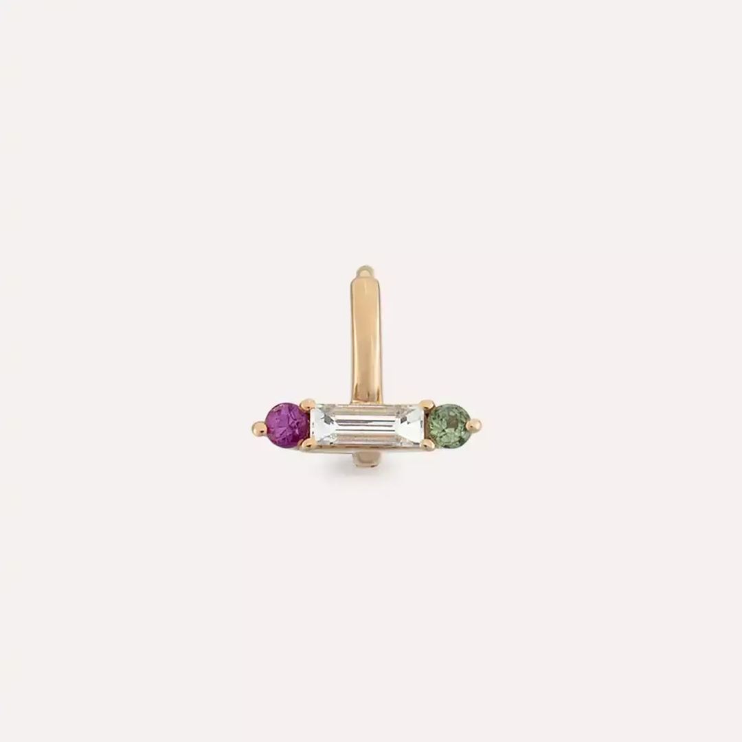 Linea Pırlanta, Purple ve Green Safir Taşlı Rose Altın Halka Piercing