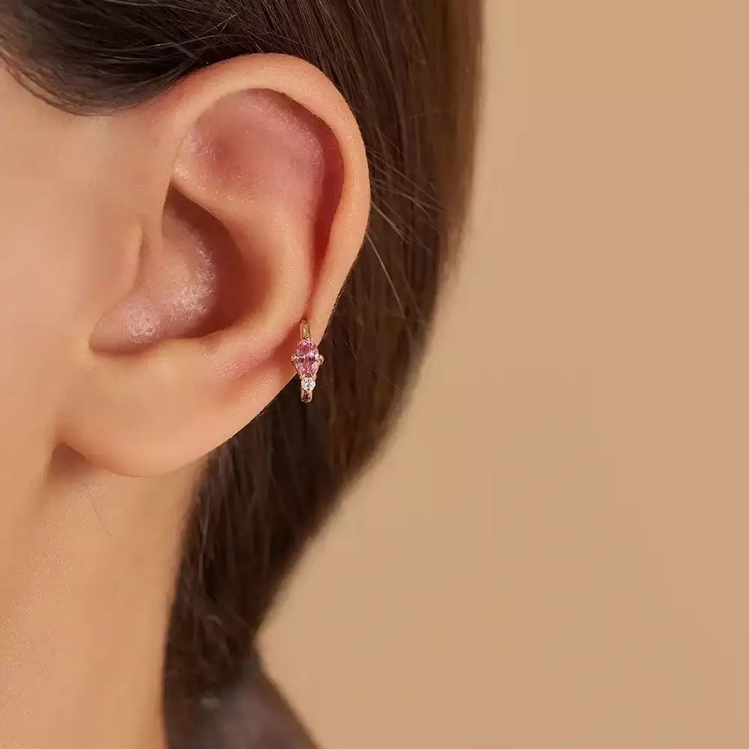 Rubea Purple Safir ve Pırlanta Taşlı Rose Altın Halka Piercing