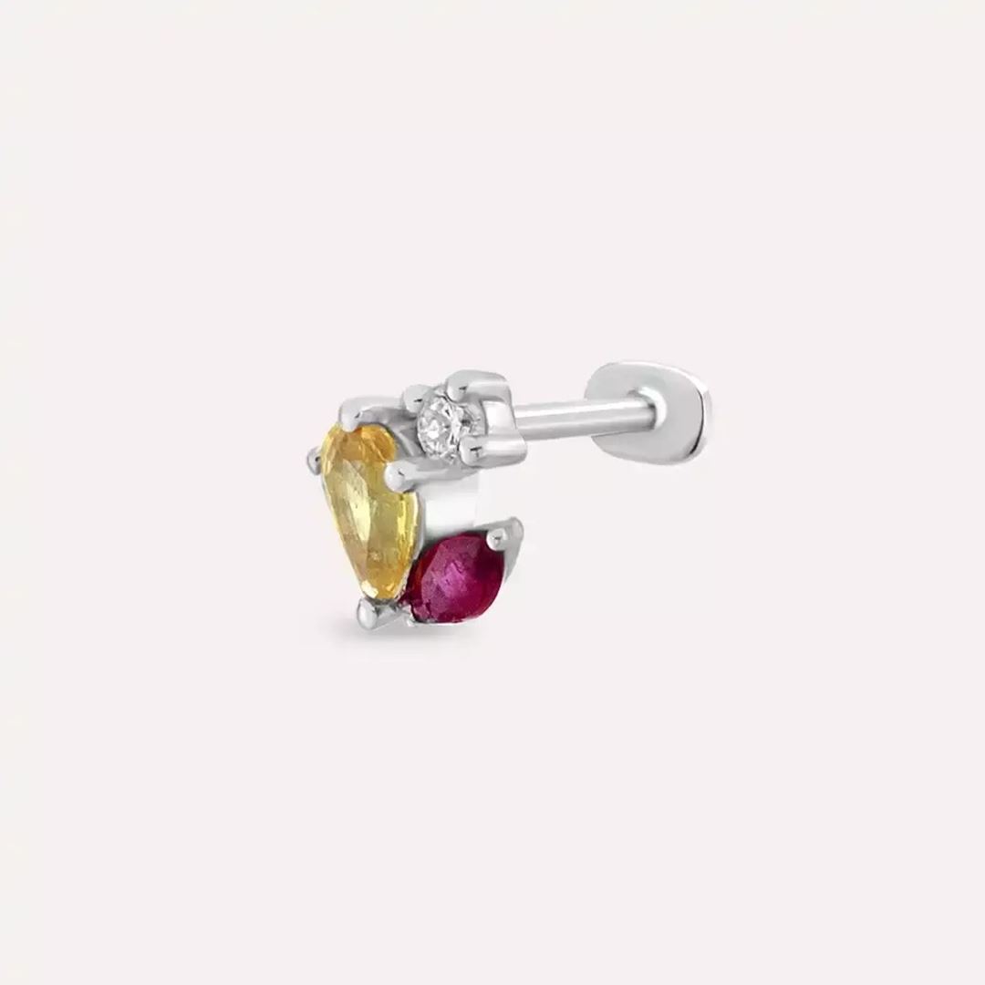 0.42 CT Multicolor Safir ve Yakut Taşlı Beyaz Altın Piercing