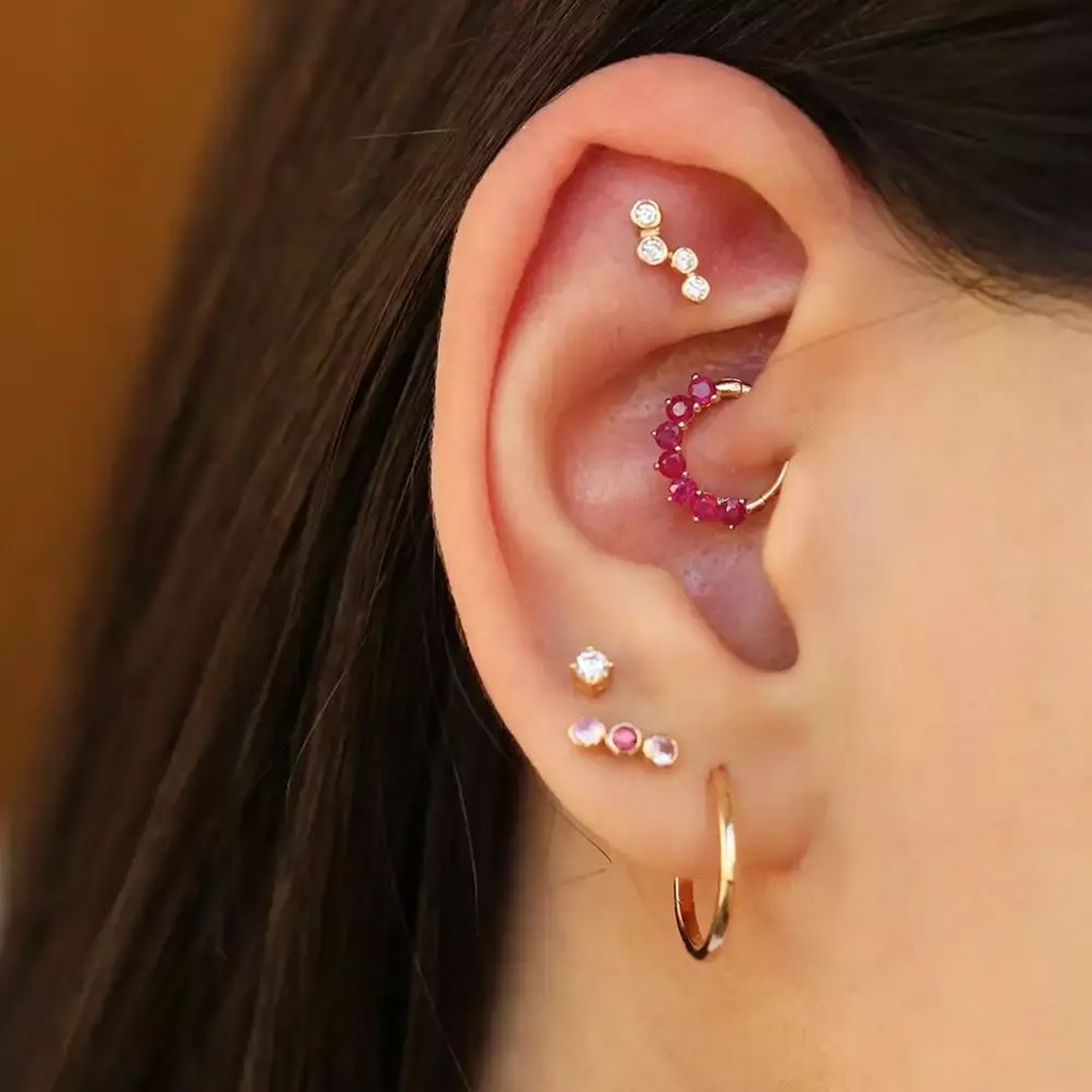 Arden Yakut Taşlı Rose Altın Halka Piercing