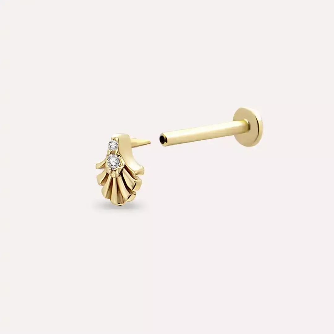 Fringe Pırlanta Taşlı Sarı Altın Piercing