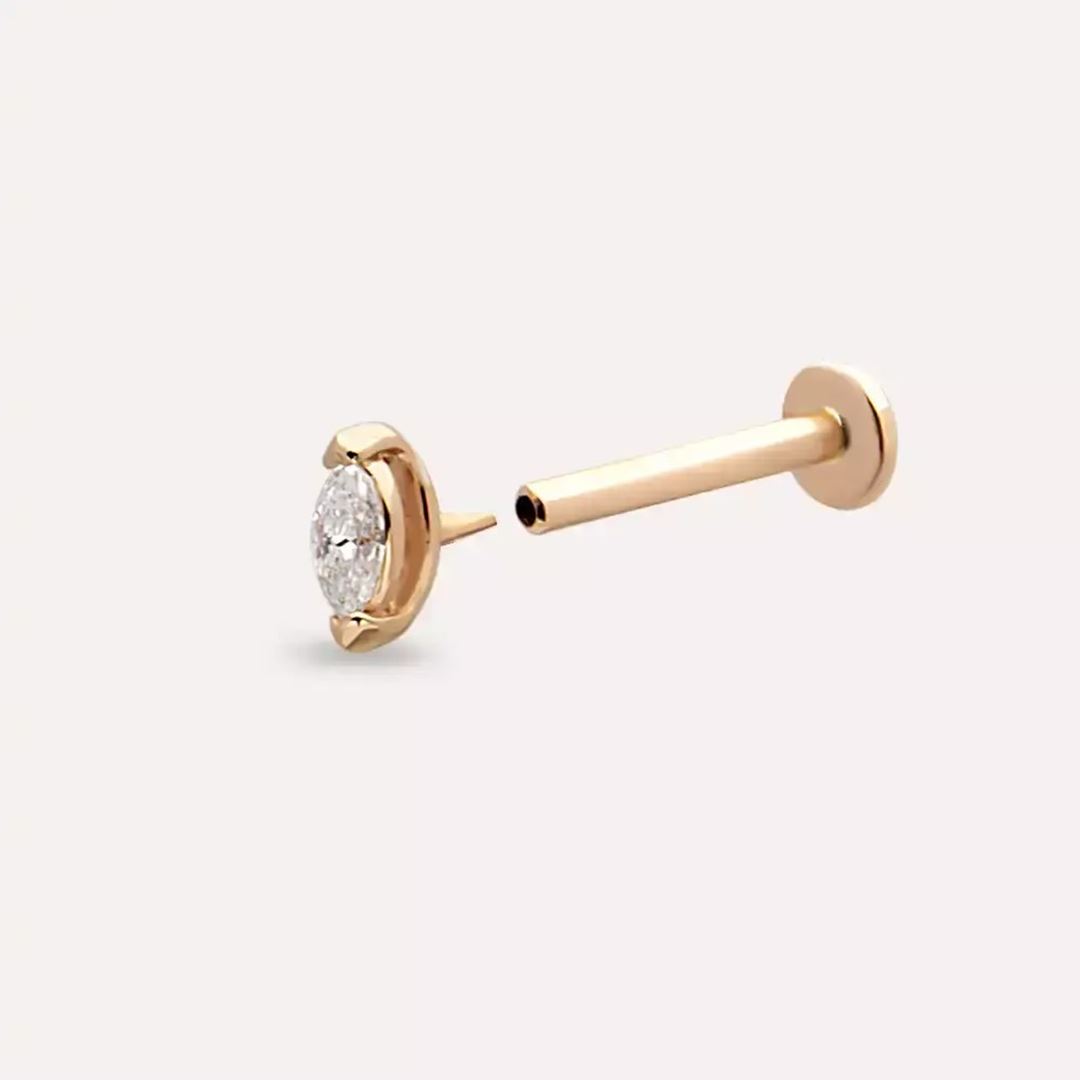 0.07 CT Markiz Kesim Pırlanta Taşlı Rose Altın Piercing