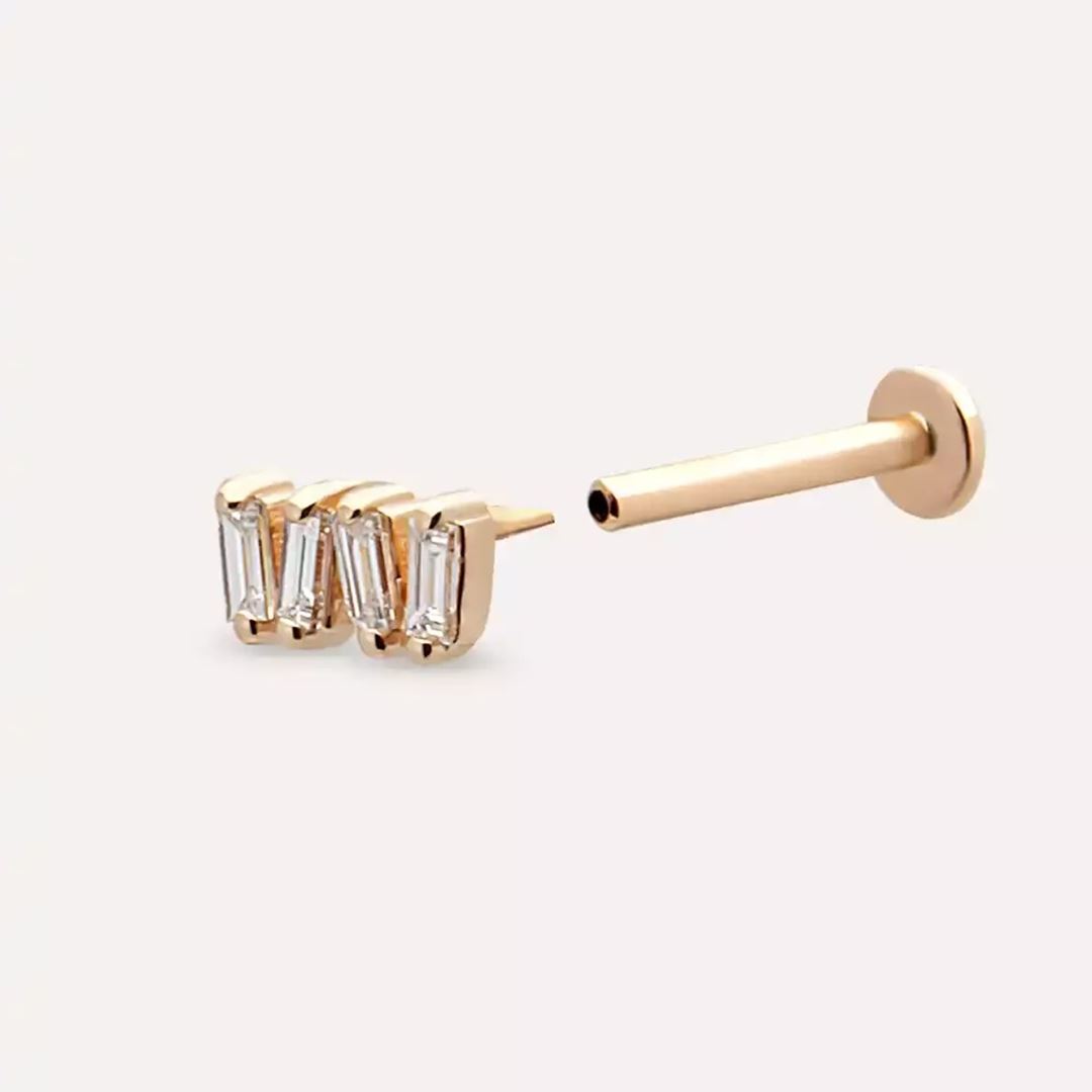 Knit Pırlanta Taşlı Rose Altın Piercing