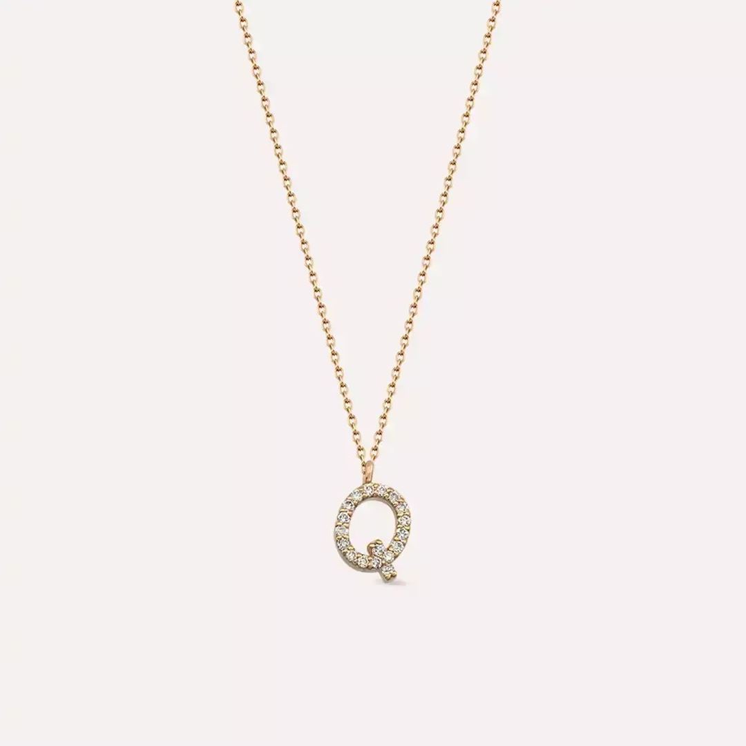 Q Harf 0.12 CT Pırlanta Taşlı Rose Altın Kolye