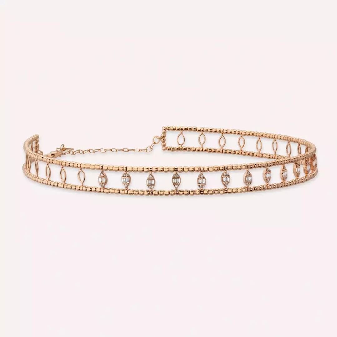 Shay Baget Kesim Pırlanta Taşlı Rose Altın Chooker/Kolye