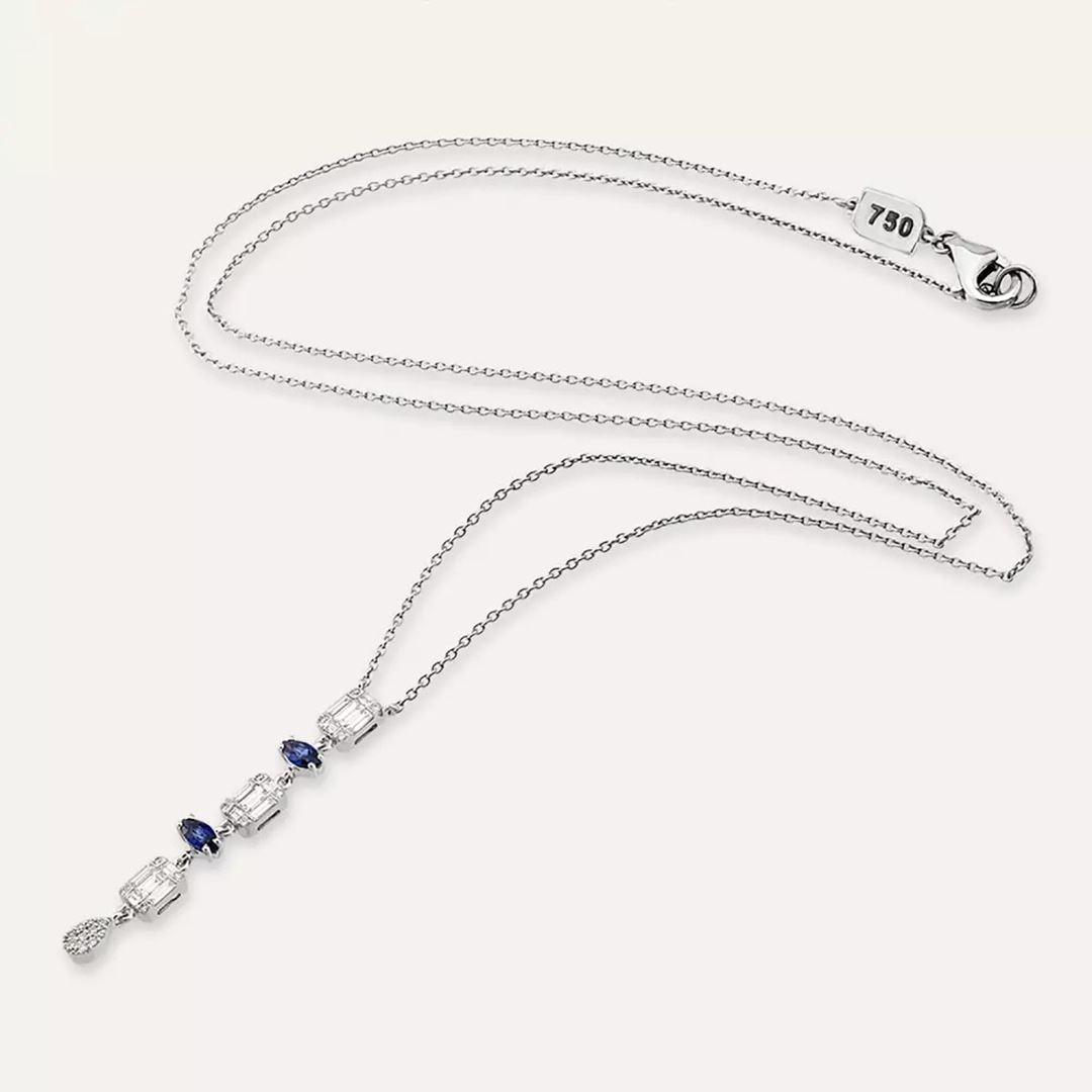 Nixie Safir ve Pırlanta Taşlı Beyaz Altın Kolye