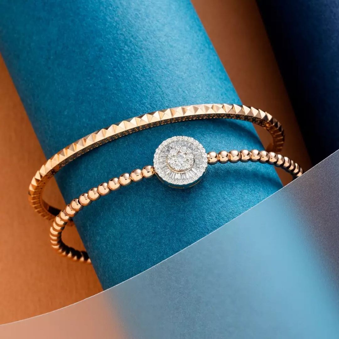 Trapez Kesim Pırlanta Taşlı Rose Altın Bileklik