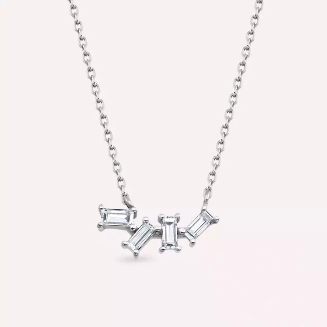 Metric Baget Kesim Pırlanta Taşlı Beyaz Altın Kolye