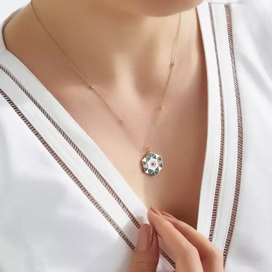 Hexa Pırlanta Taşlı ve Mineli Rose Altın Kolye