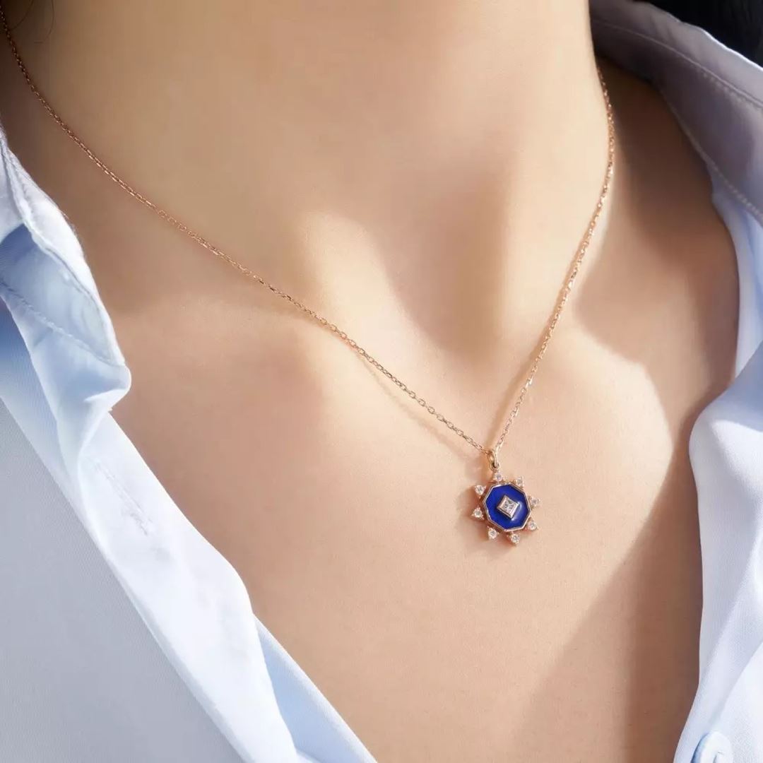 Zenith Pırlanta Taşlı ve Lacivert Mineli Kolye