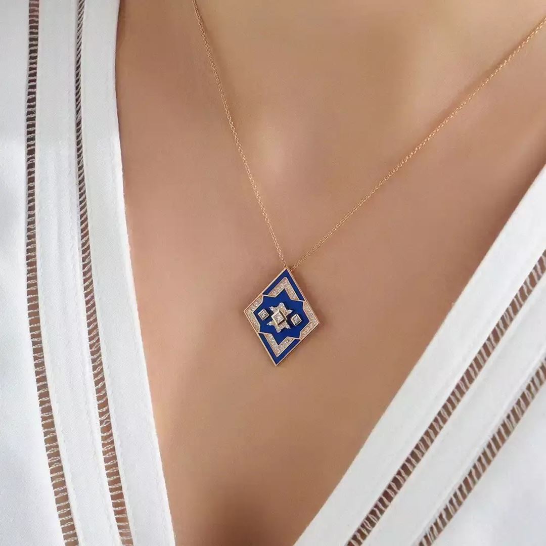 Relic Pırlanta Taşlı ve Lacivert Mineli Kolye