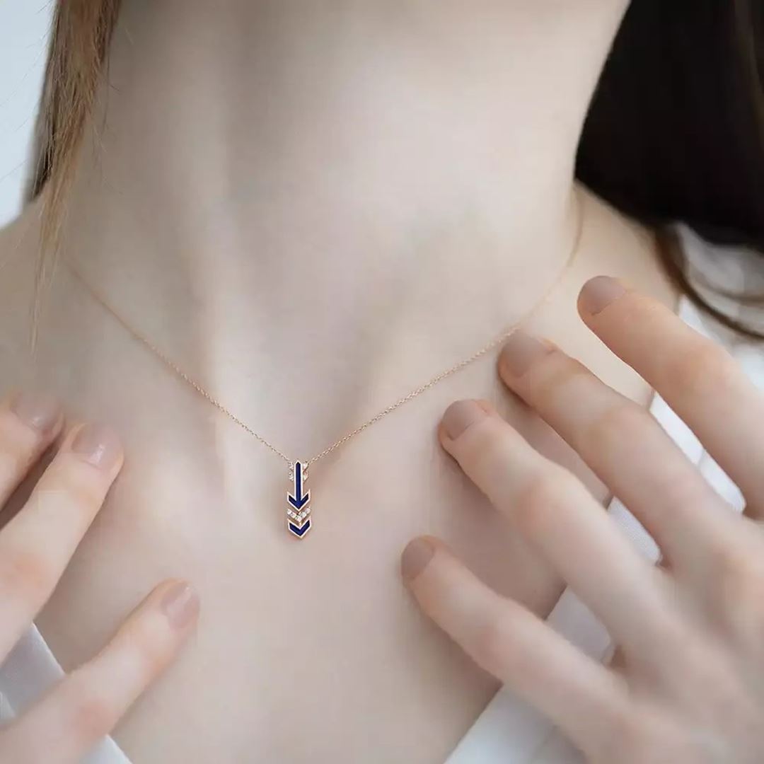 Glint Pırlanta Taşlı ve Lacivert Mineli Kolye