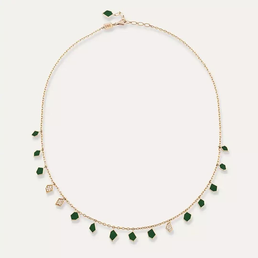 Forest Pırlanta Taşlı ve Yeşil Mineli Kolye