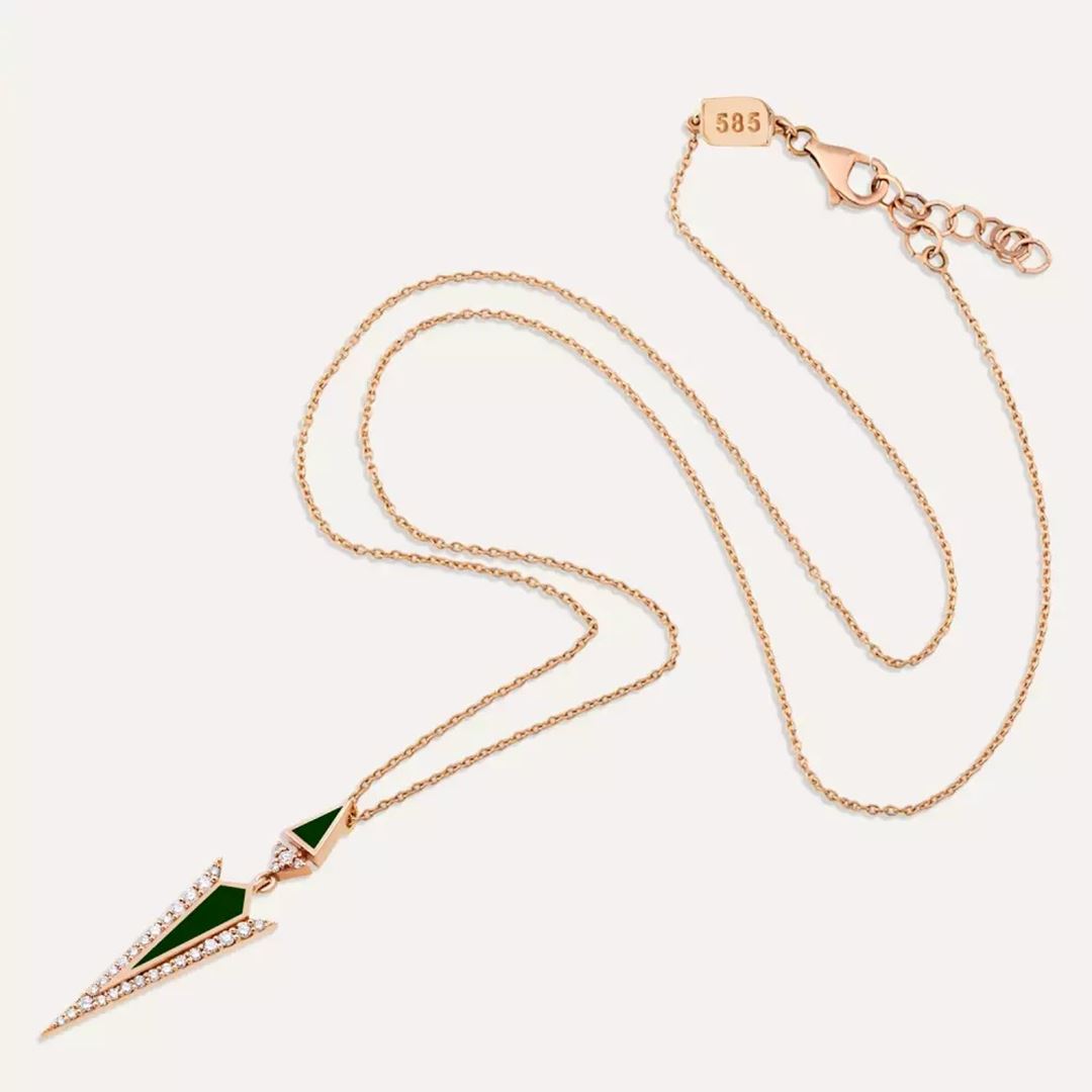 Lance Pırlanta Taşlı ve Yeşil Mineli Kolye