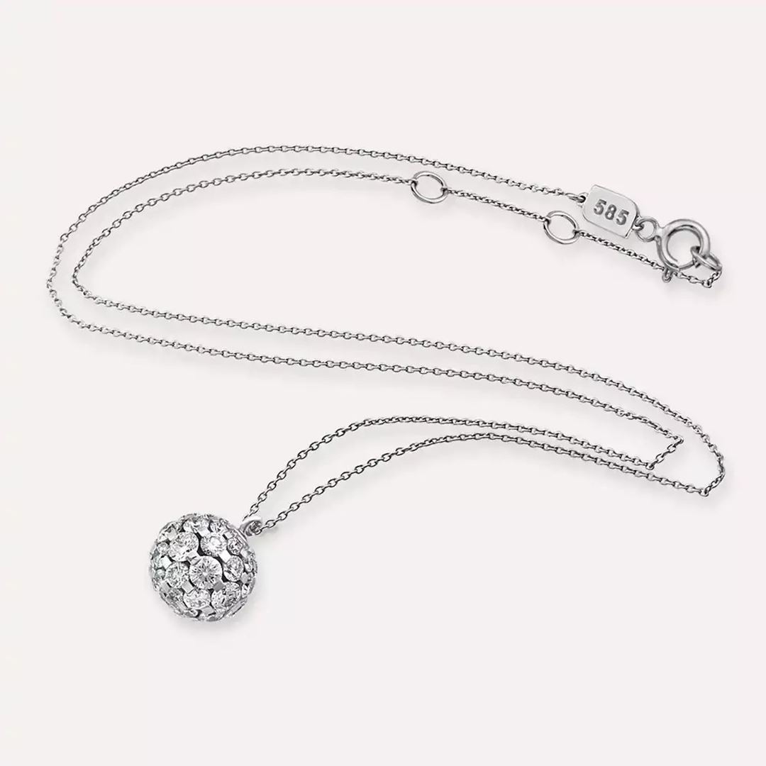 Disco Pırlanta Taşlı Beyaz Altın Top Kolye