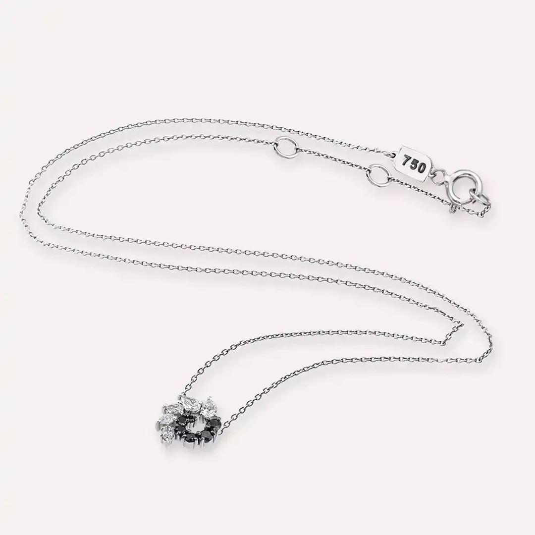 Bind Siyah Pırlanta Taşlı Beyaz Altın Kolye