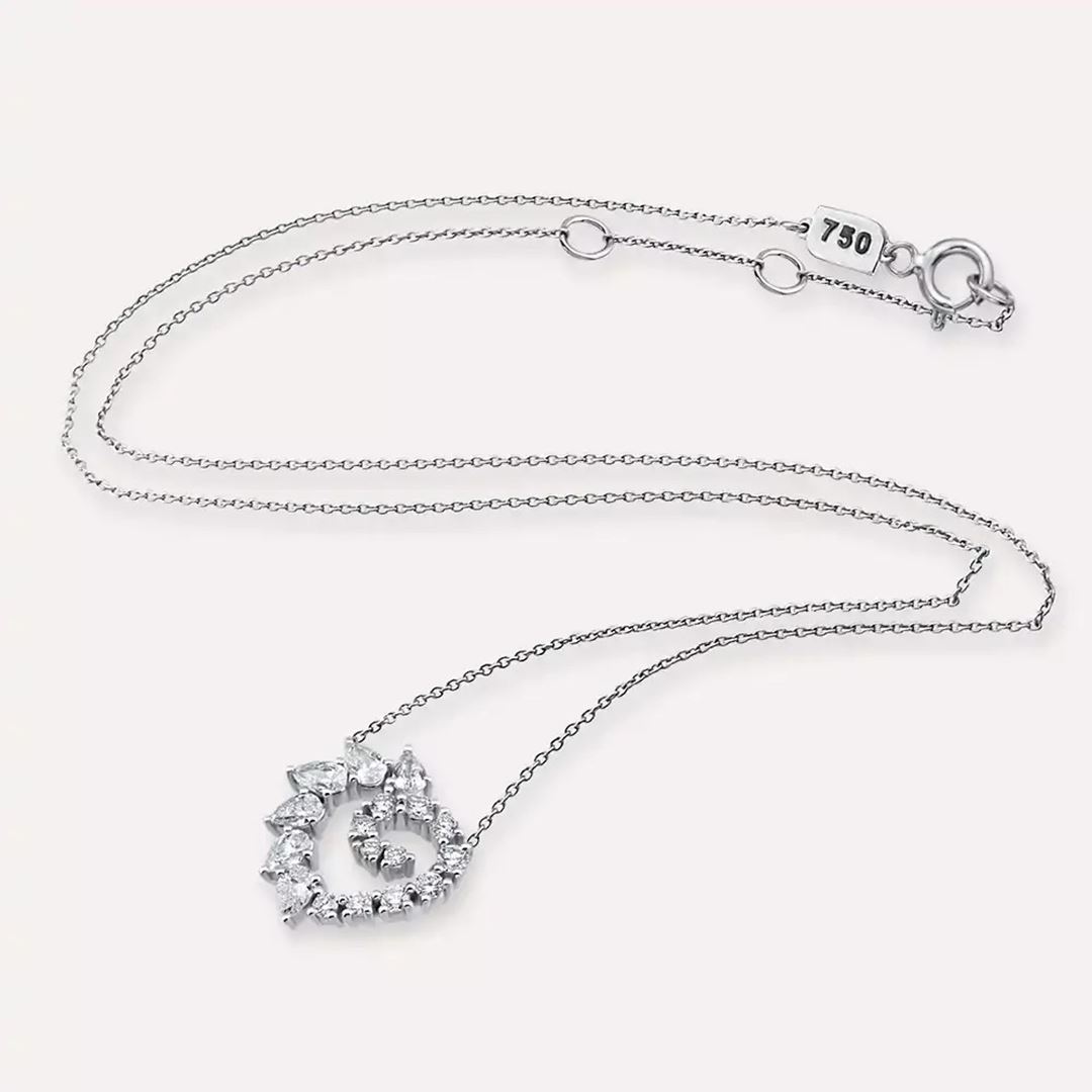 Boucle Damla Kesim Pırlanta Taşlı Beyaz Altın Kolye