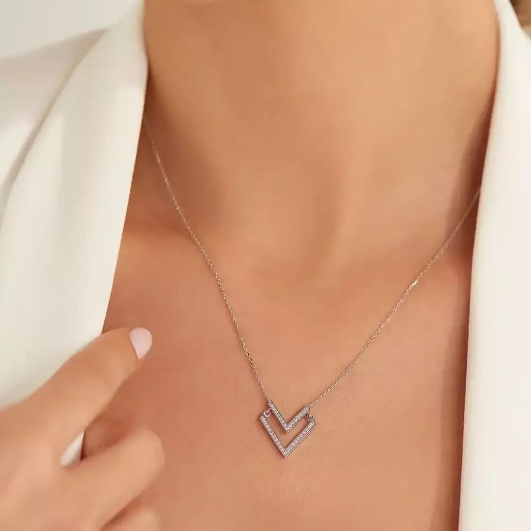 Vector 0.16 CT Pırlanta Taşlı Beyaz Altın Kolye