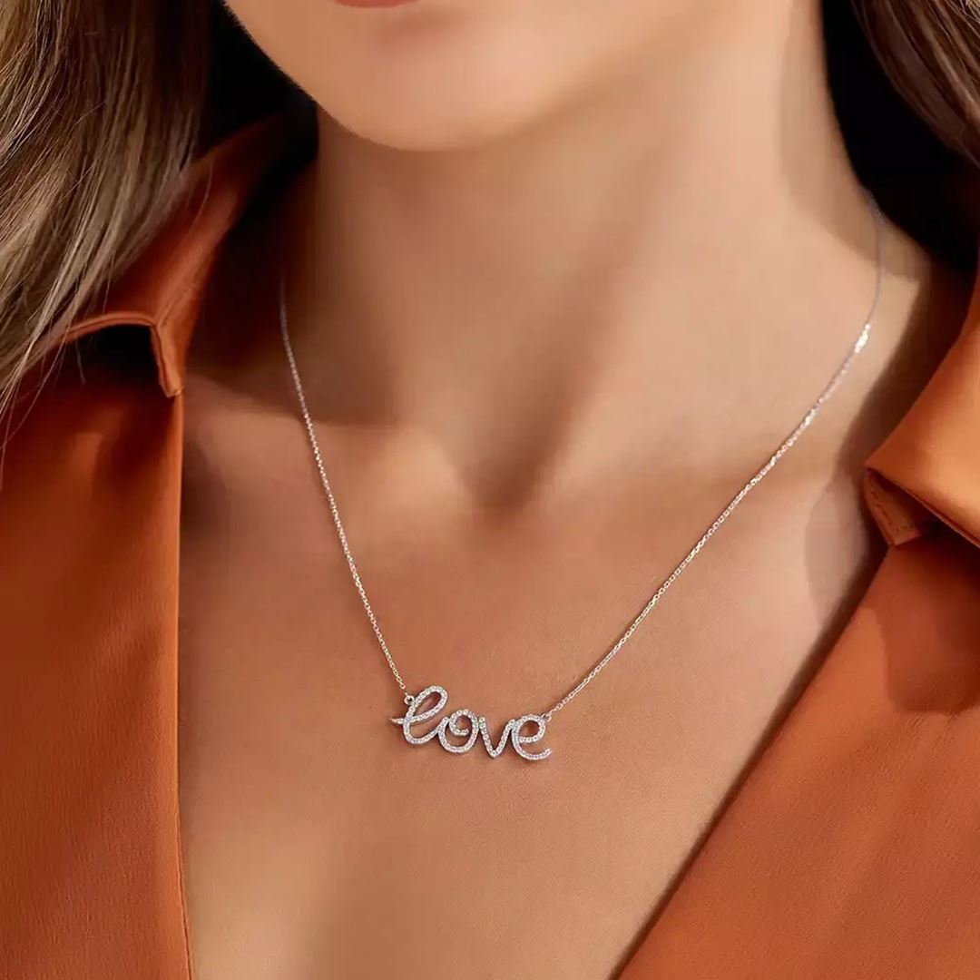 Love Pırlanta Taşlı Rose Altın Kolye