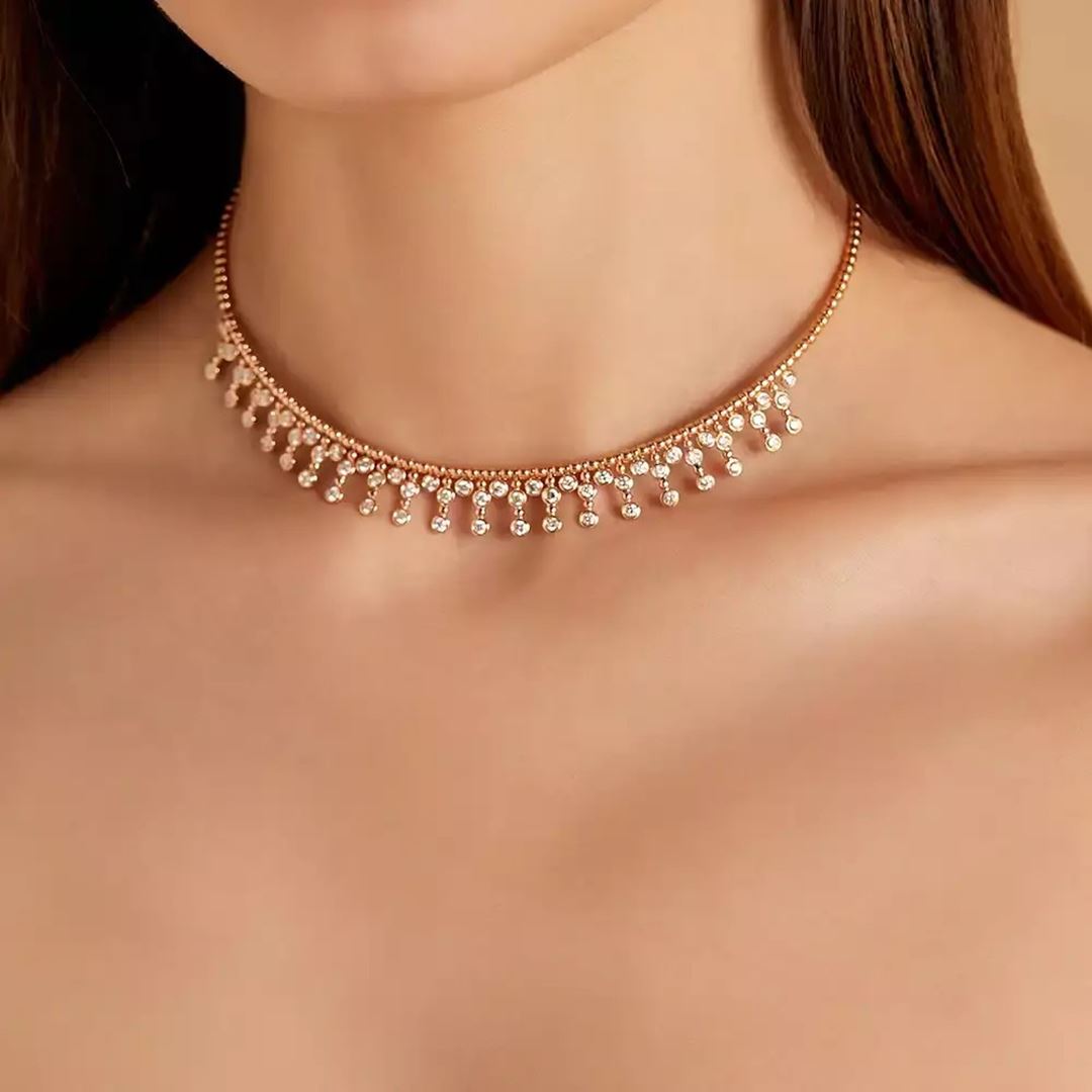 Arin Pırlanta Taşlı Rose Altın Kolye