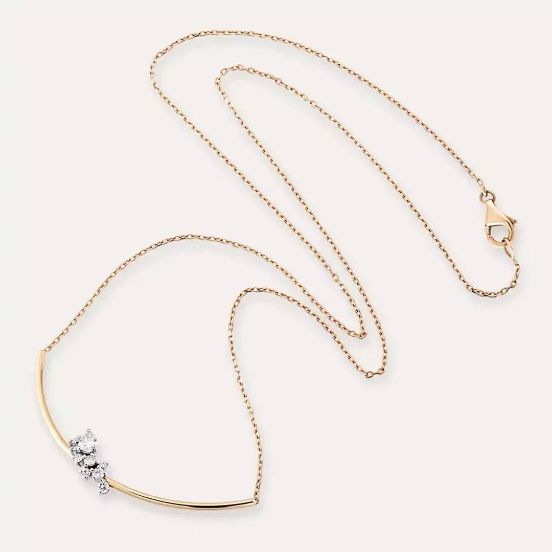 Rina Pırlanta Taşlı Rose Altın Kolye