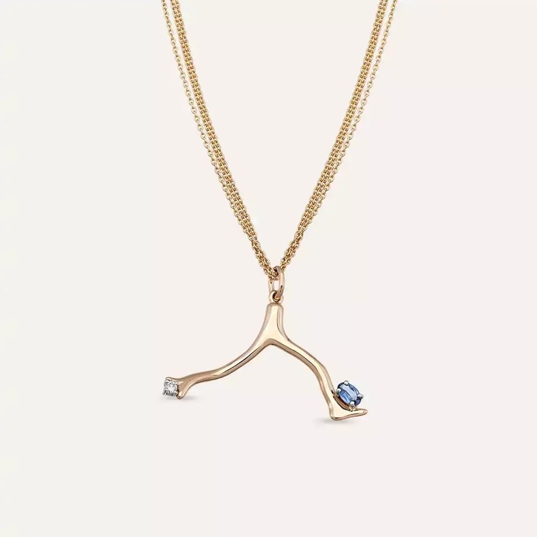 Branch Blue Safir ve Pırlanta Taşlı Rose Altın Kolye