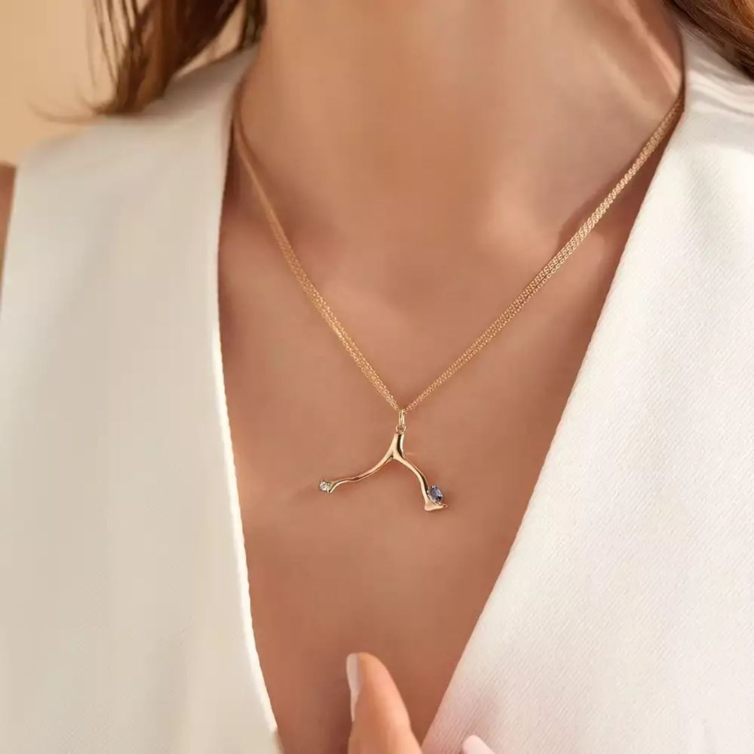 Branch Blue Safir ve Pırlanta Taşlı Rose Altın Kolye