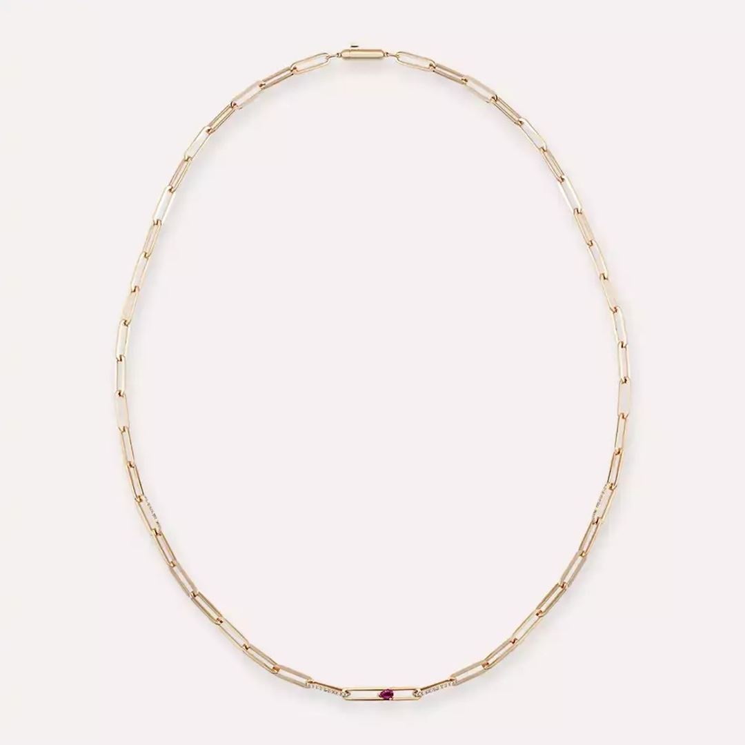 Lock Yakut ve Pırlanta Taşlı Rose Altın Kolye