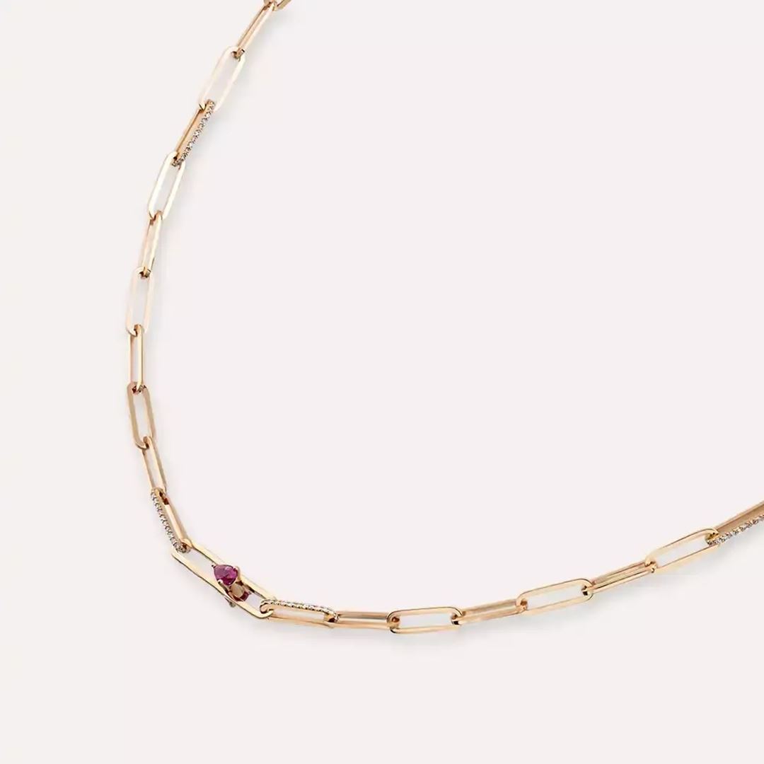 Lock Yakut ve Pırlanta Taşlı Rose Altın Kolye