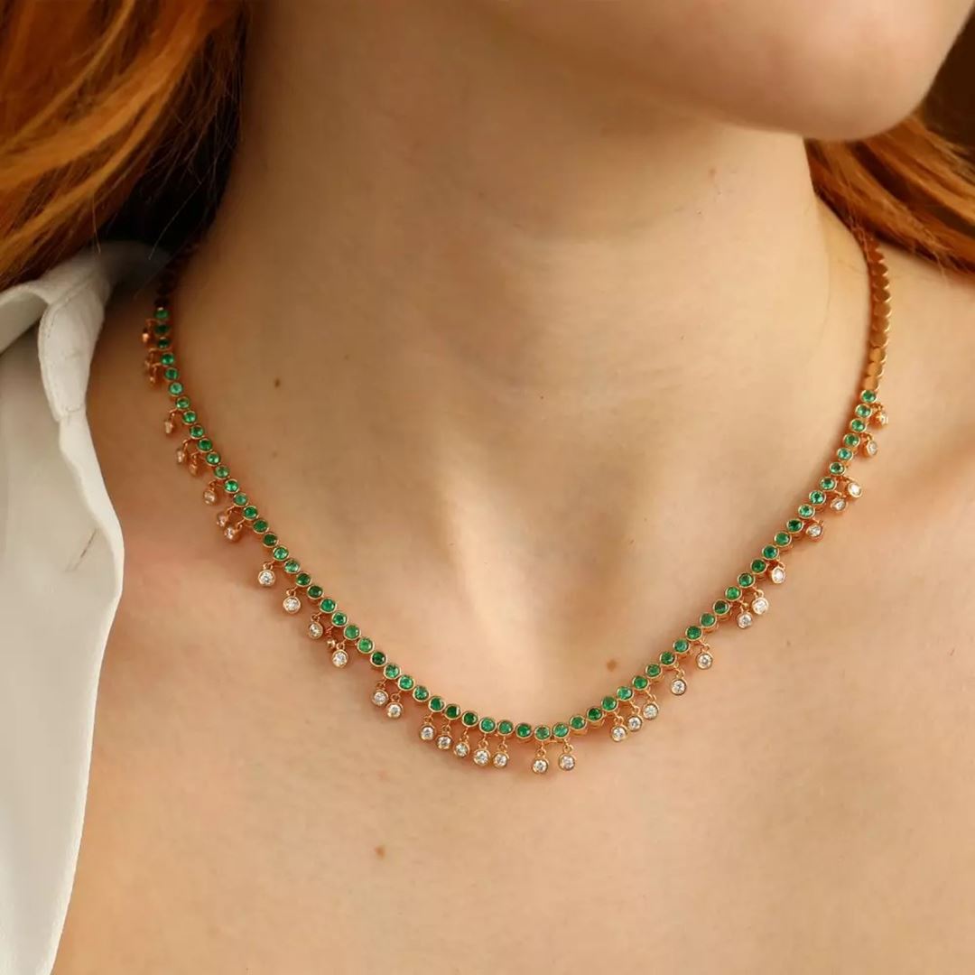 Rain Pırlanta ve Zümrüt Taşlı Kolye