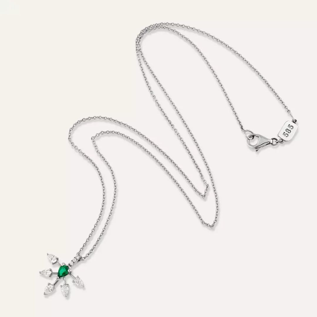 Elysian  Zümrüt ve Pırlanta Taşlı Beyaz Altın Kolye