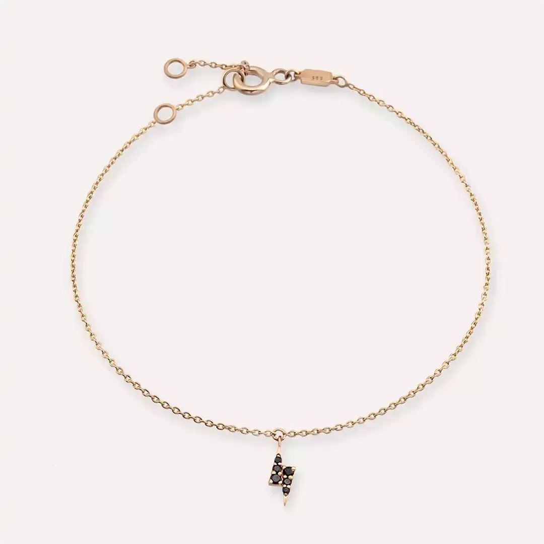 Bolt Siyah Pırlanta Taşlı Rose Altın Bileklik