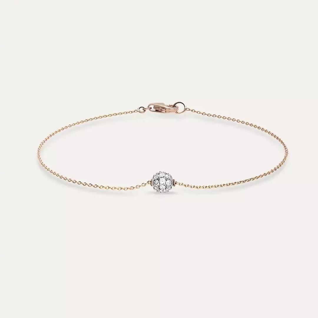 Pırlanta Taşlı Rose ve Beyaz Altın Top Bileklik