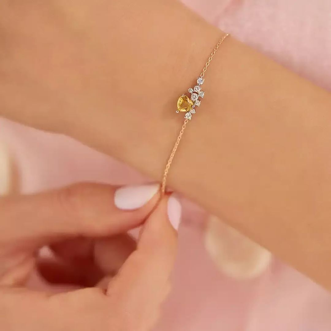 Cosmo Yellow Safir ve Pırlanta Taşlı Rose Altın Bileklik