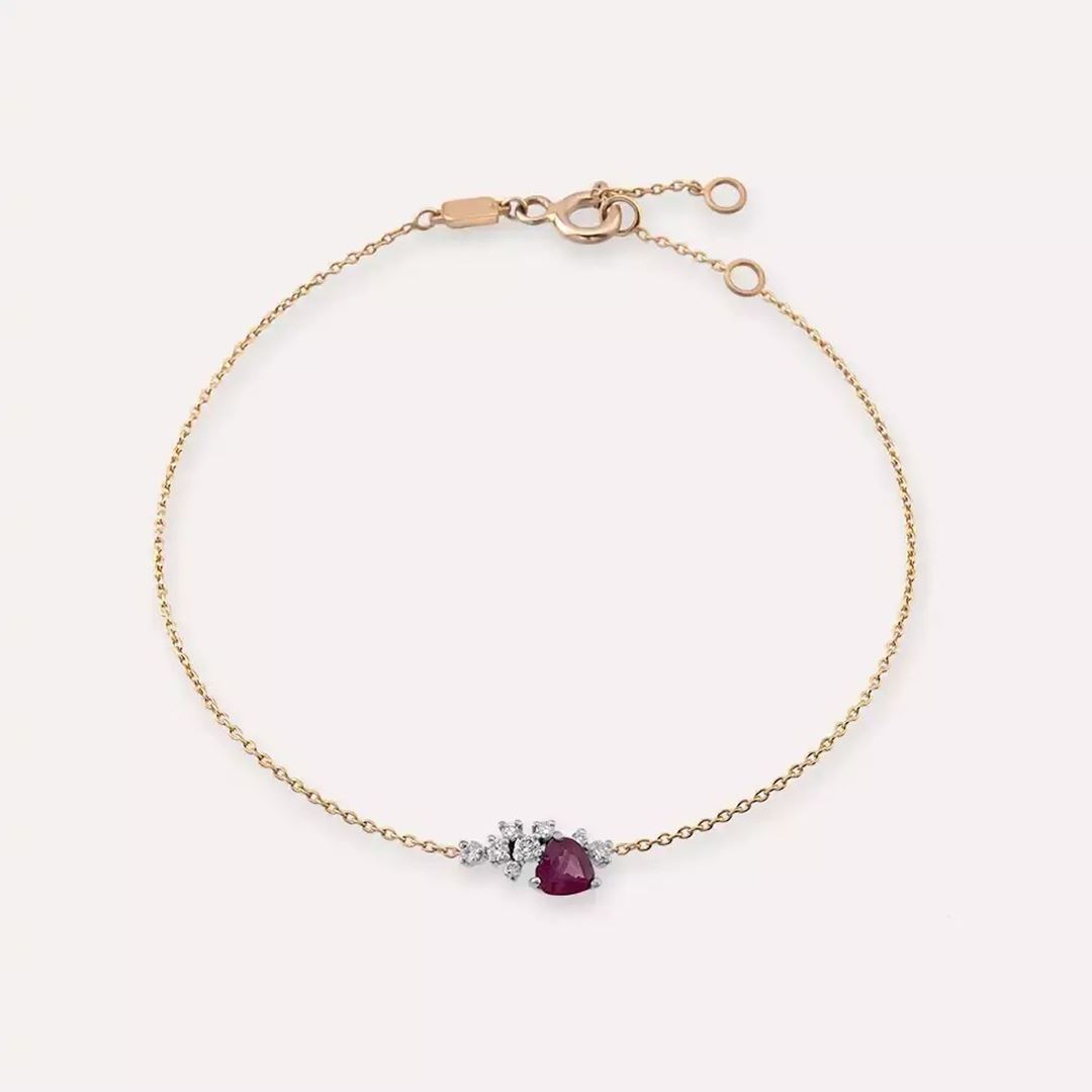 Zoya Red Safir ve Pırlanta Taşlı Rose Altın Bileklik