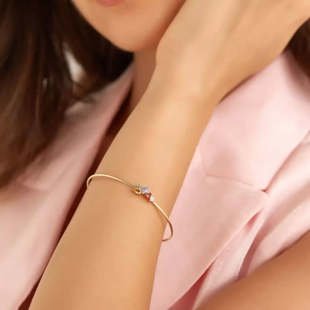 Candy Multicolor Safir ve Pırlanta Taşlı Sarı Altın Bileklik