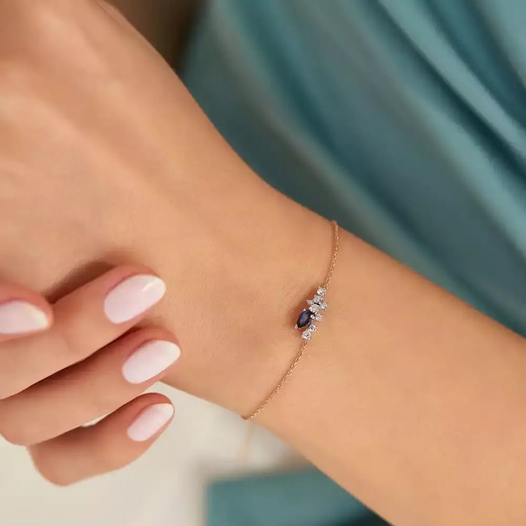 Rina 0.53 CT Safir ve Pırlanta Taşlı Rose Altın Bileklik