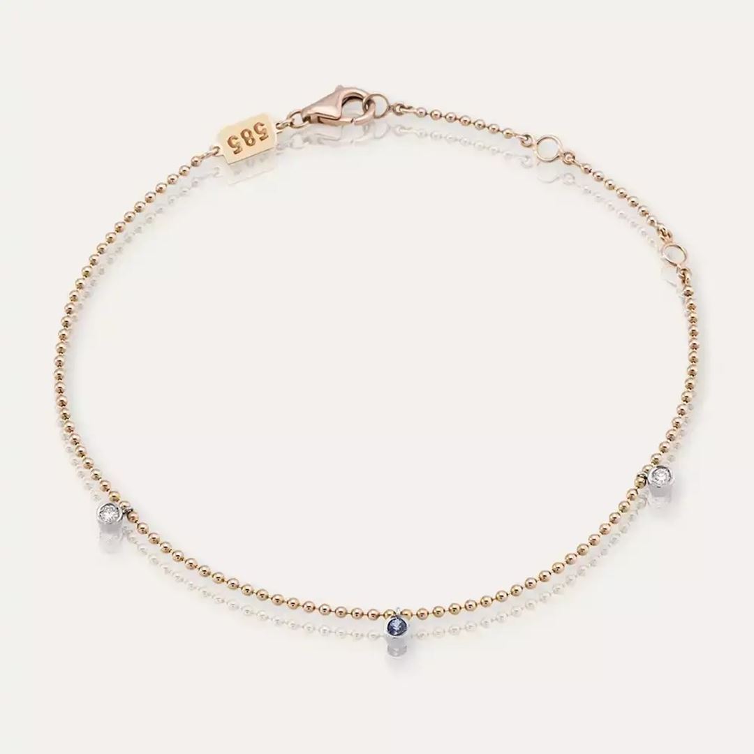 Loop Pırlanta ve Safir Taşlı Rose Altın Bileklik