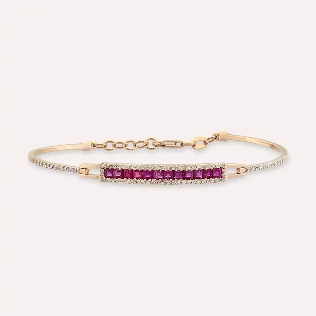 1.52 CT Yakut ve Pırlanta Taşlı Rose Altın Bileklik