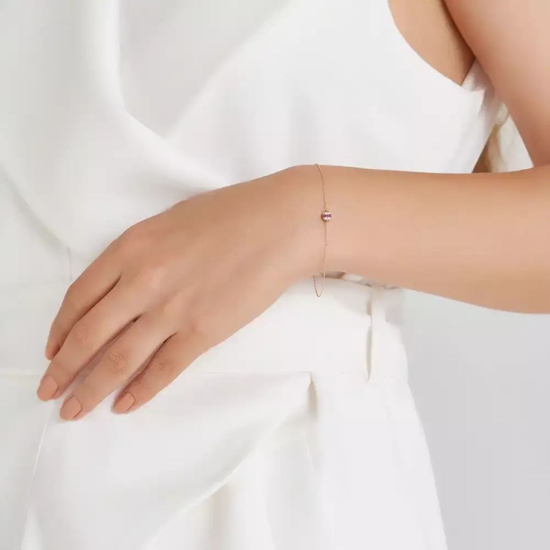 0.26 CT Yakut ve Pırlanta Taşlı Rose Altın Top Bileklik