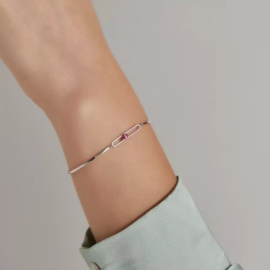 Mila Damla Kesim Yakut Taşlı Beyaz Altın Bileklik