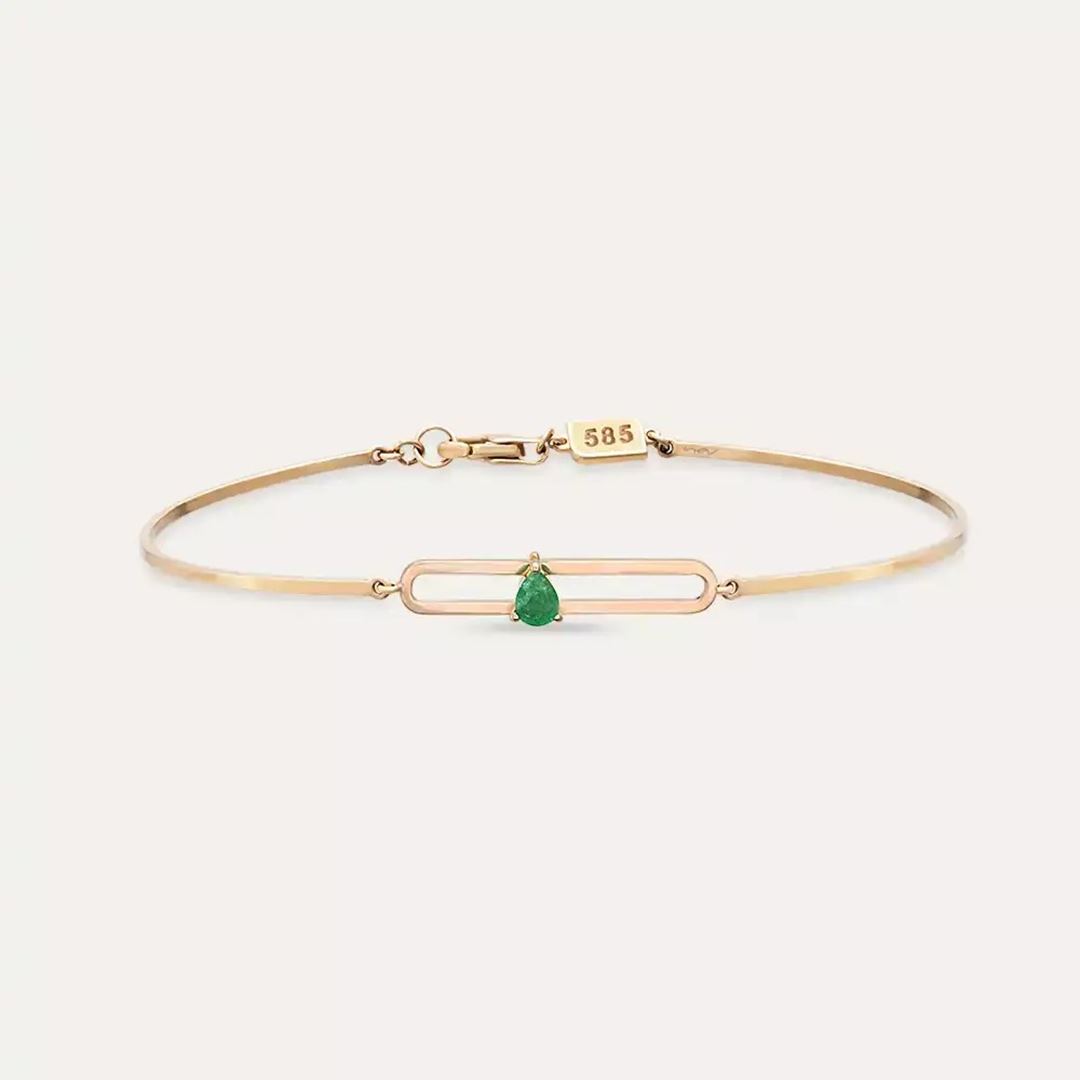 Mila Damla Kesim Zümrüt Taşlı Rose Altın Bileklik