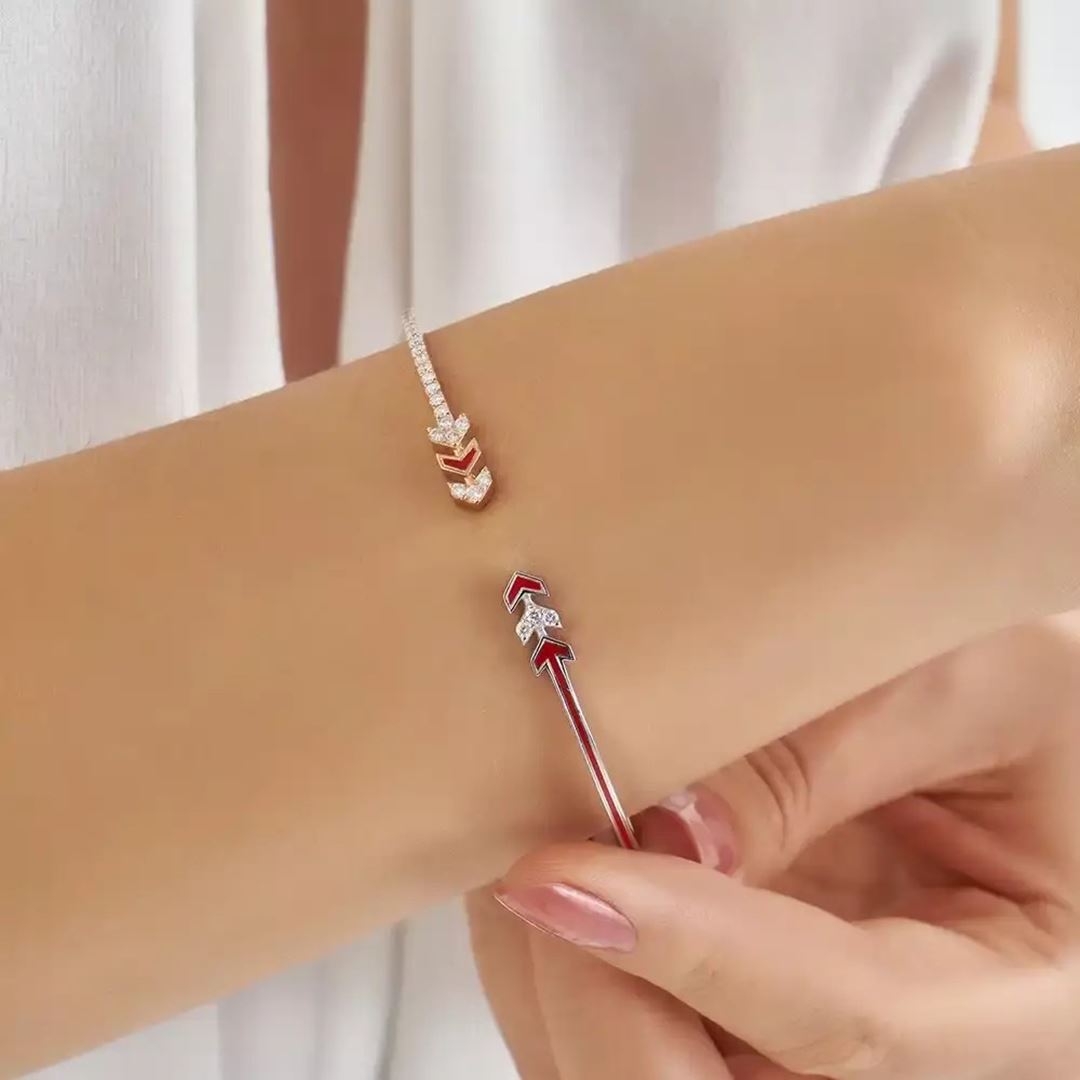 Glint Pırlanta Taşlı ve Kırmızı Mineli Bilezik