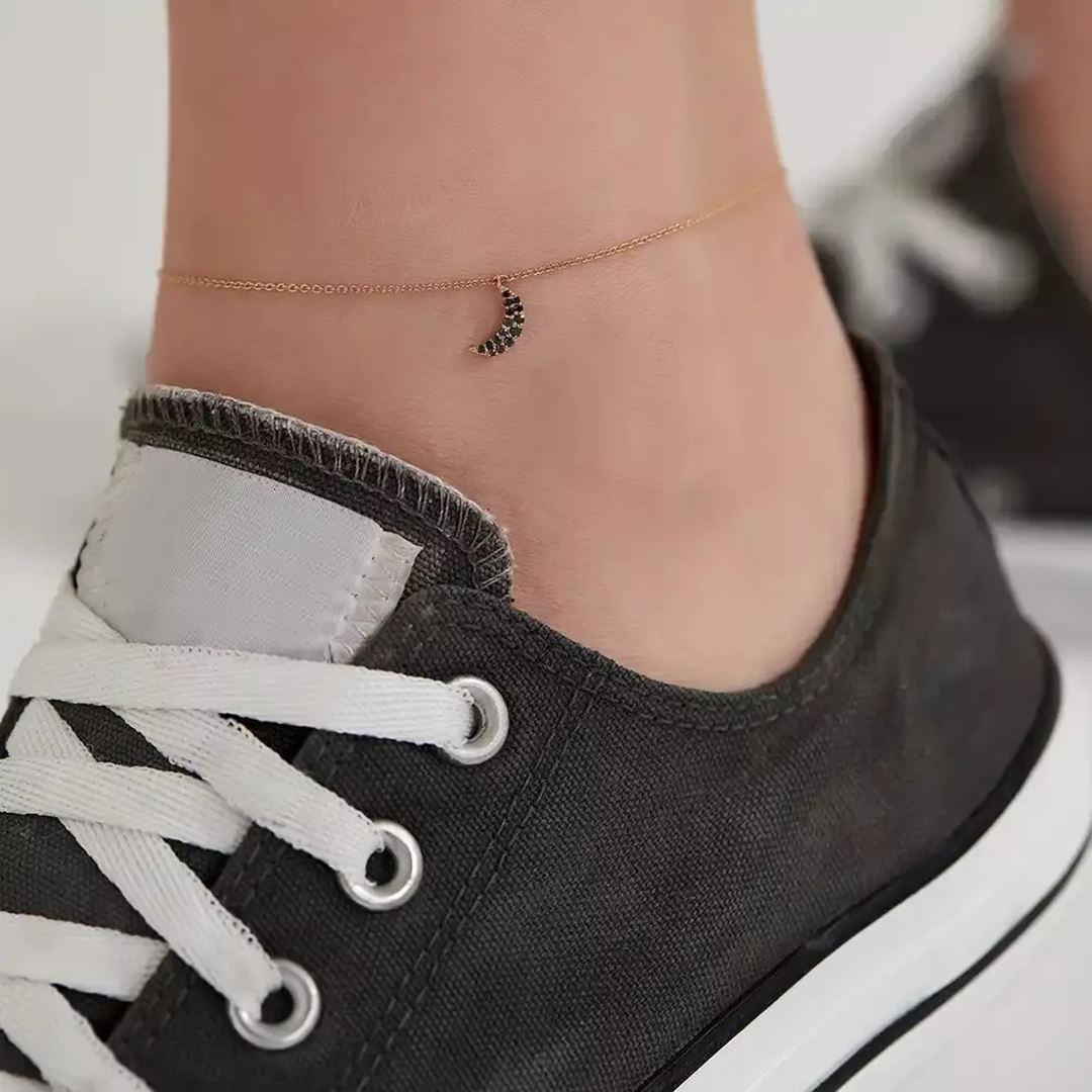 Mona Siyah Pırlanta Taşlı Rose Altın Halhal