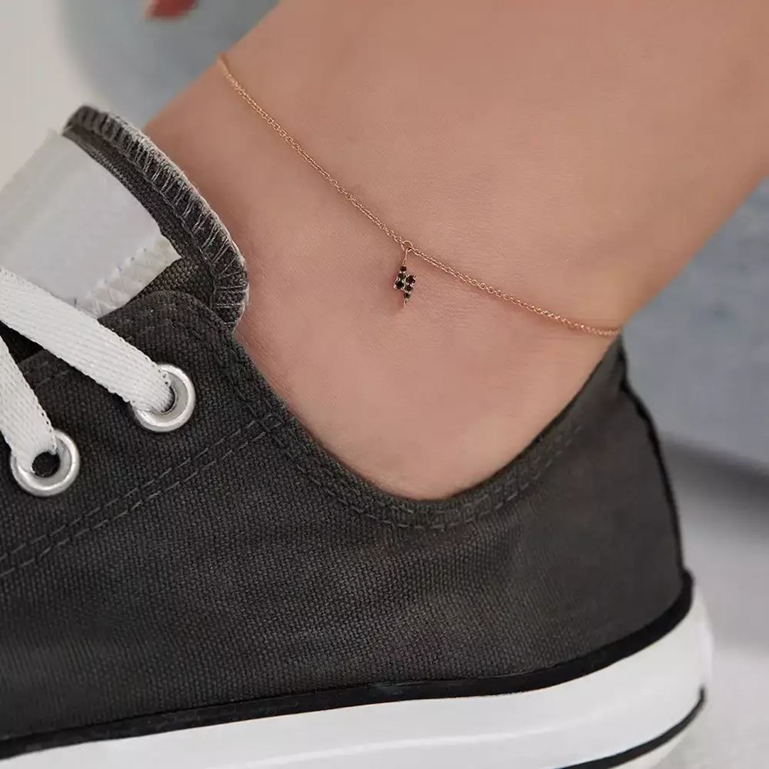 Bolt  Siyah Pırlanta Taşlı Rose Altın Halhal