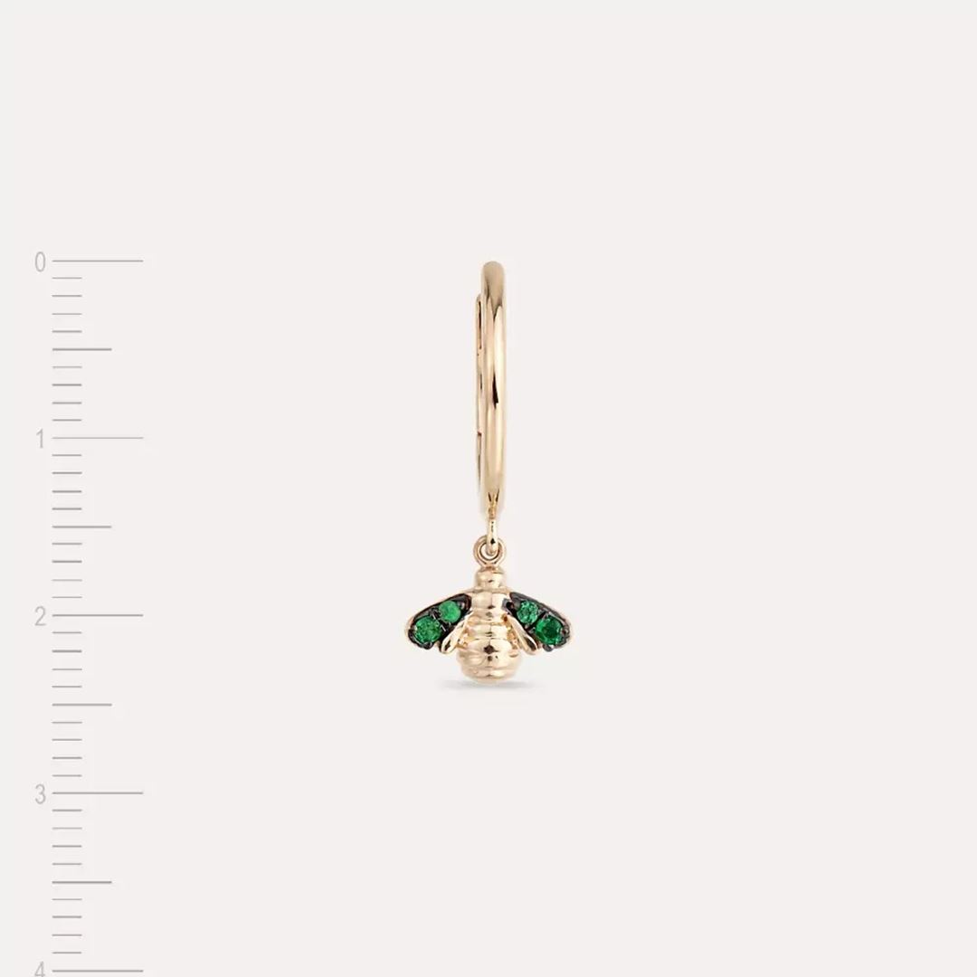 Bee Zümrüt Taşlı Rose Altın Küpe