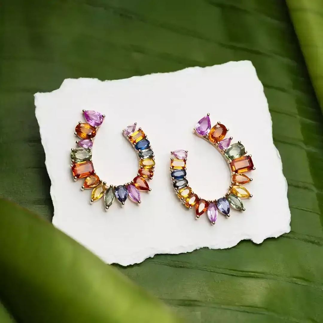 Confetti Multicolor Safir Taşlı Rose Altın Küpe